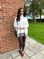 Winter White Fringed Roll Neck Jumper Naomi